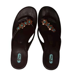 OKAb Wedge Flip Flops Okabashi Women's Sz 10 Thong Sandals Flowers Vegan Peasant